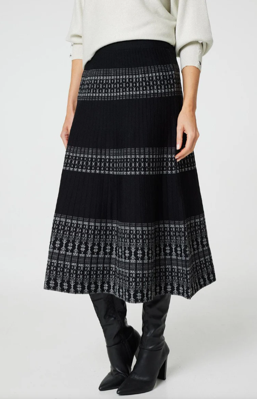 Josefin Black Border Print Midi Skirt