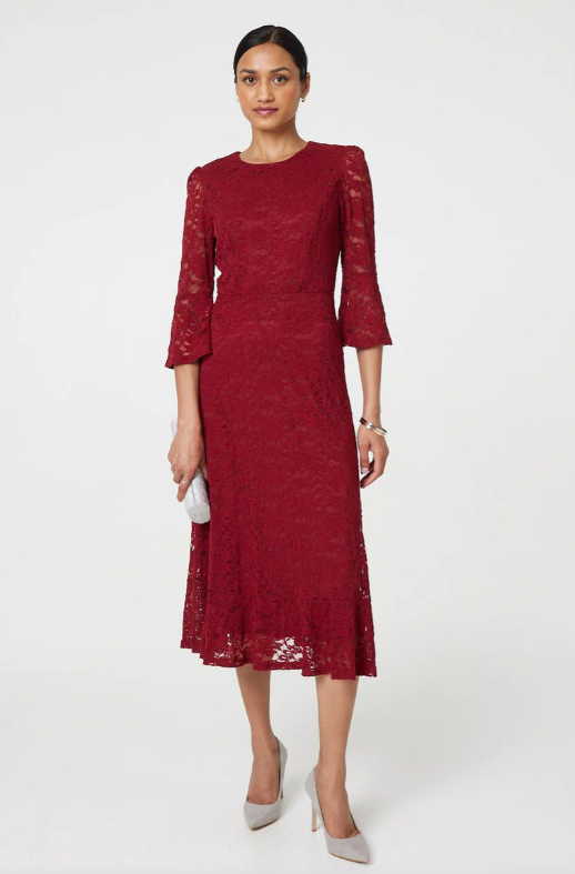 Cressida Red Lace Semi Sheer Dress