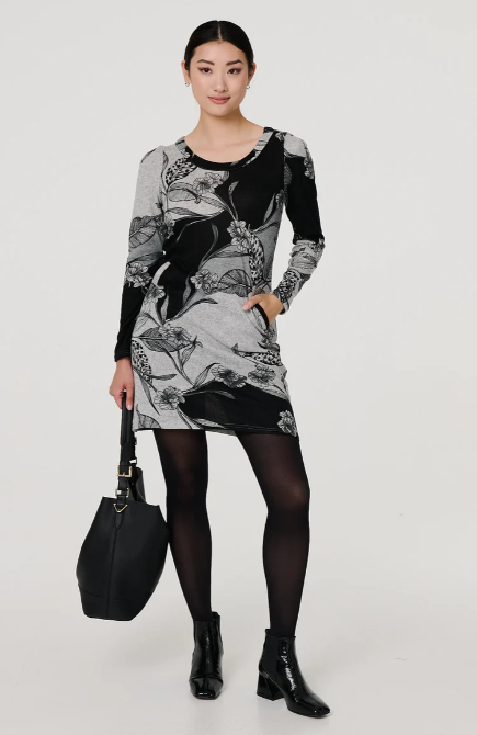 Wilma Grey Floral Shift Mini Dress