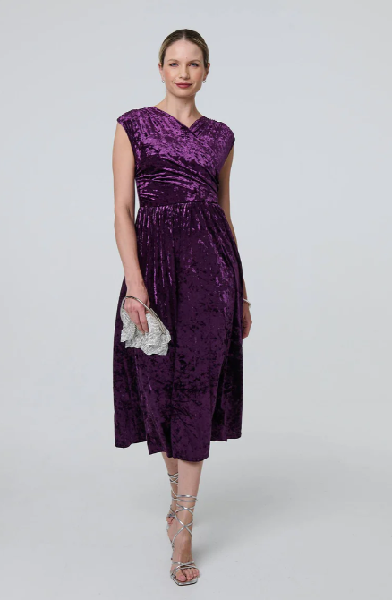 Mirabella Purple Velvet Wrap Midi Dress