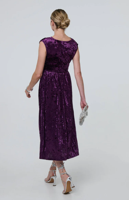 Mirabella Purple Velvet Wrap Midi Dress