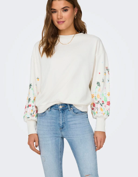 Brooke White Flower Sleeve Sweatshirt