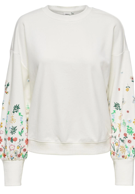 Brooke White Flower Sleeve Sweatshirt