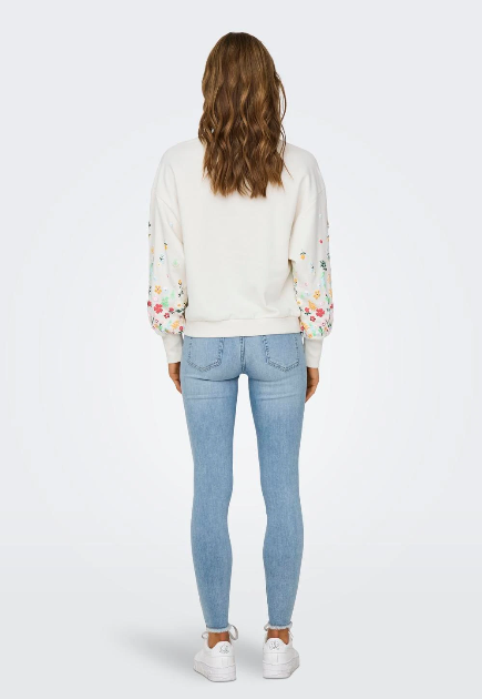 Brooke White Flower Sleeve Sweatshirt