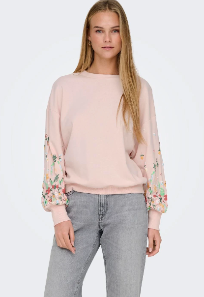 Brooke Pink Potpourri Flower Sleeve Sweatshirt