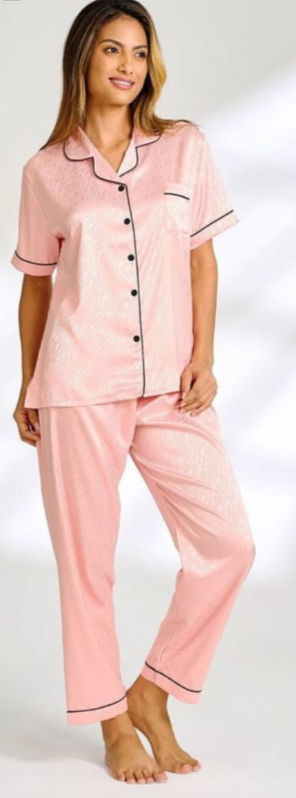 Cara Pink Satin Jacquard Pajama