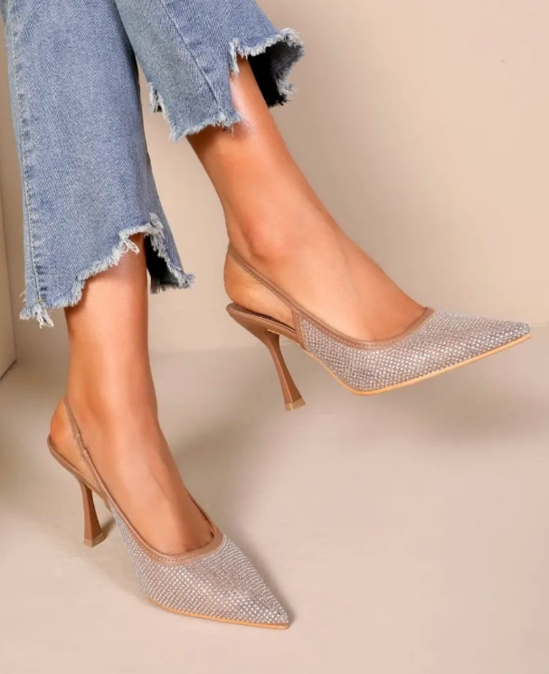 Dora Nude Diamante Slingback Courts