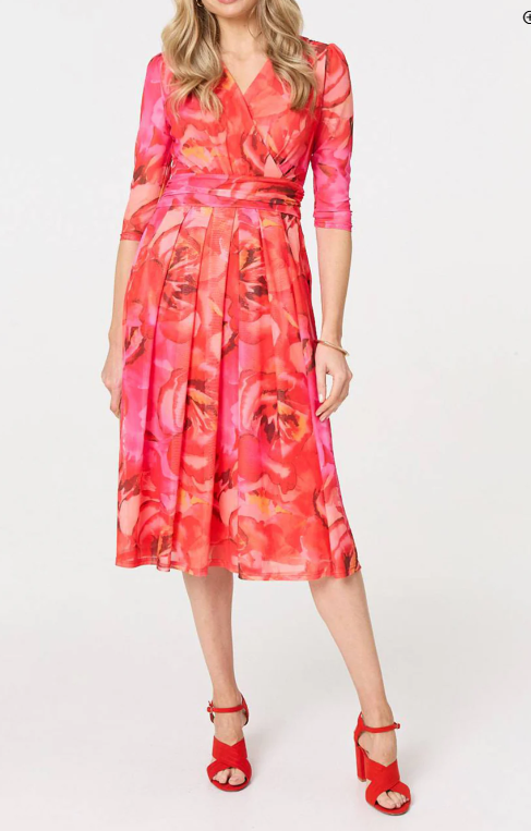 Madeline Orange Wrap Midi Dress