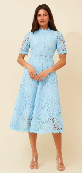 Gloria Blue Lace Midi Dress