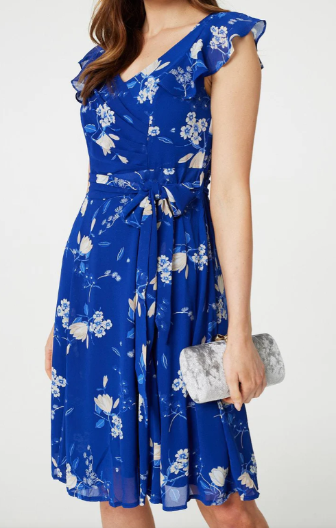 Deborah Blue Frill Sleeve Dress