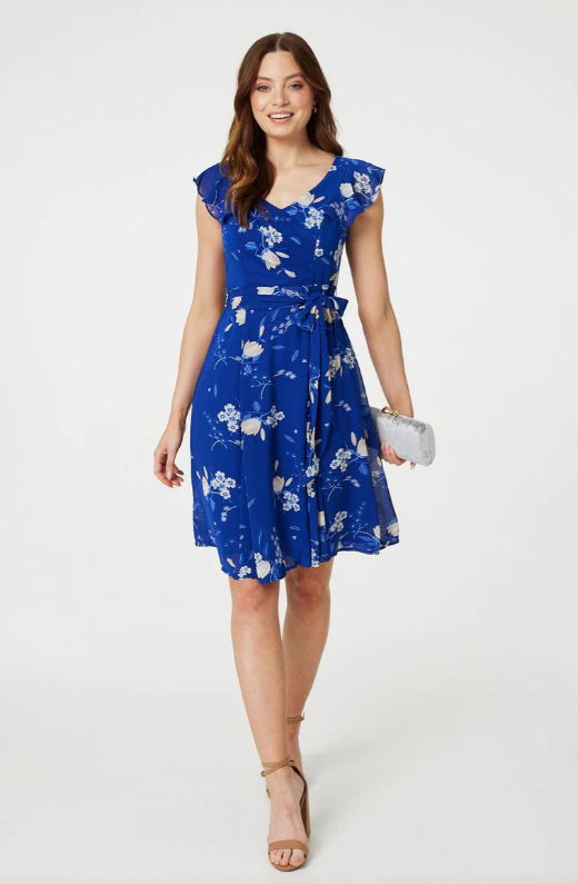 Deborah Blue Frill Sleeve Dress