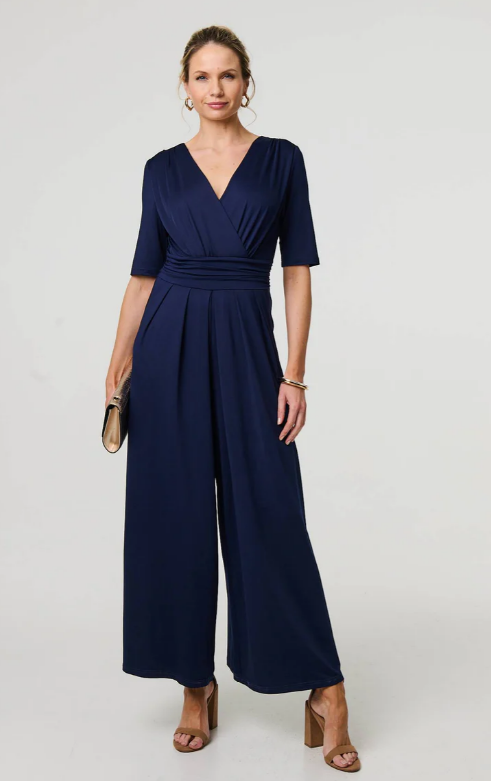 Joslyn Navy Wide Leg Wrap Jumpsuit