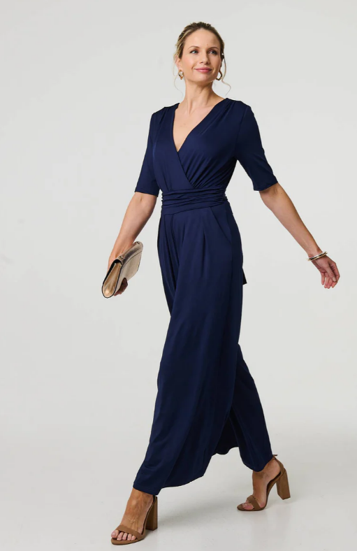 Joslyn Navy Wide Leg Wrap Jumpsuit