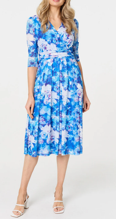 Yvette Blue Wrap Midi Dress