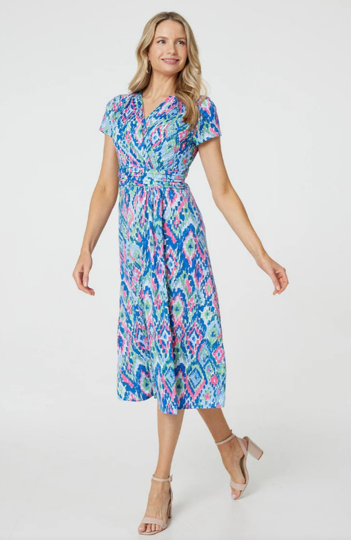 Bristol Blue Ikat Print Midi Dress