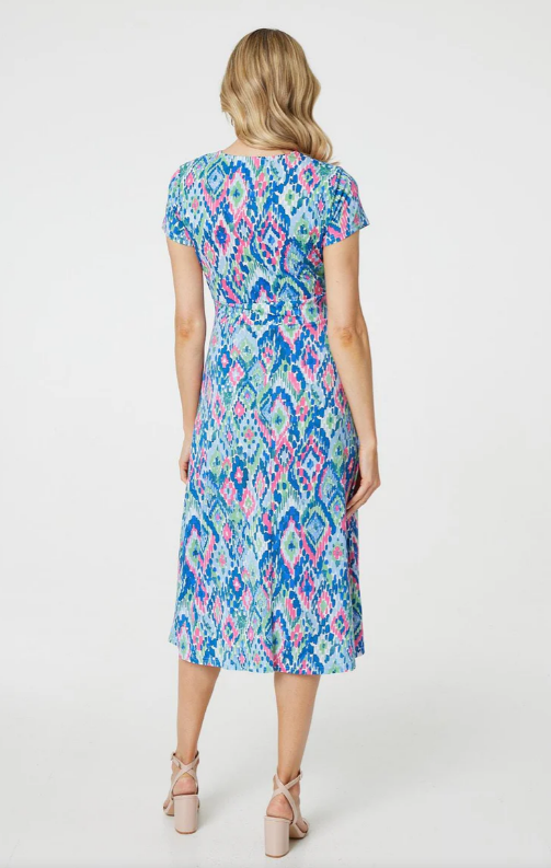 Bristol Blue Ikat Print Midi Dress