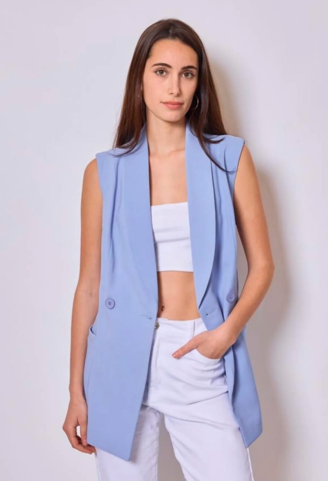 Morna Sky Blue Sleeveless Blazer