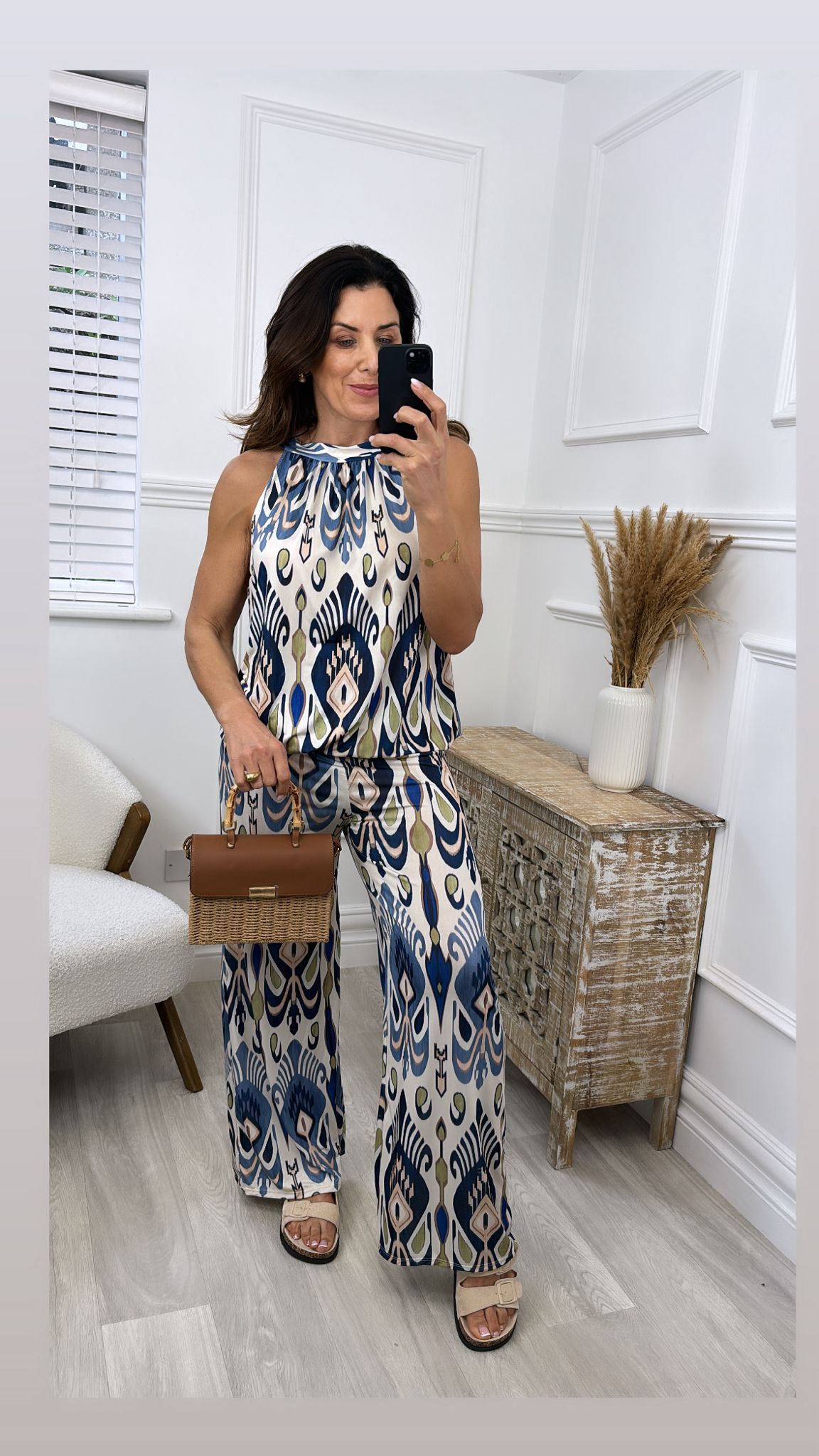 Nesta Blue Ikat Print Wide Leg Trousers