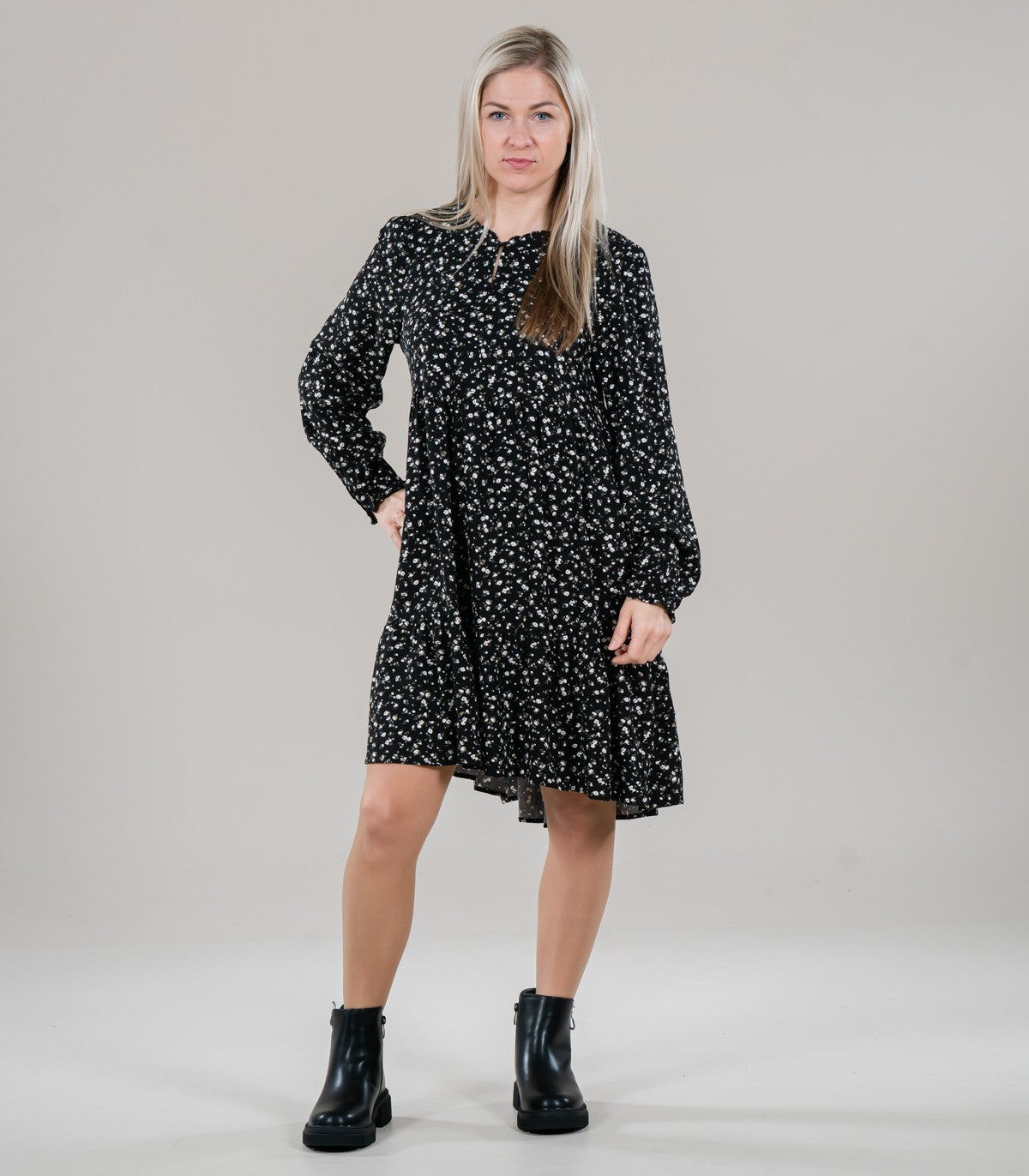 Mila Black Flower Smock Dress