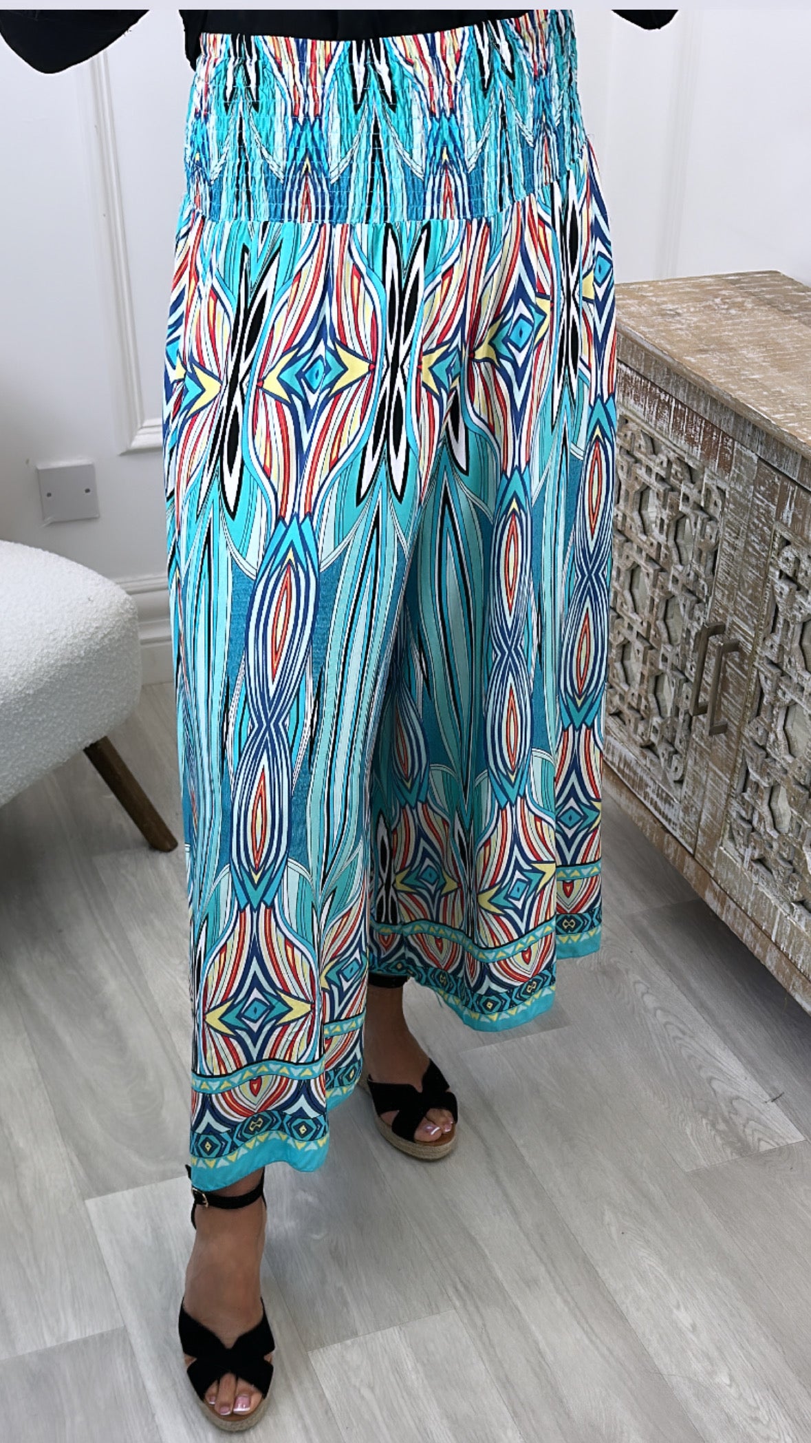 Bessy Turquoise Funky Print Trousers