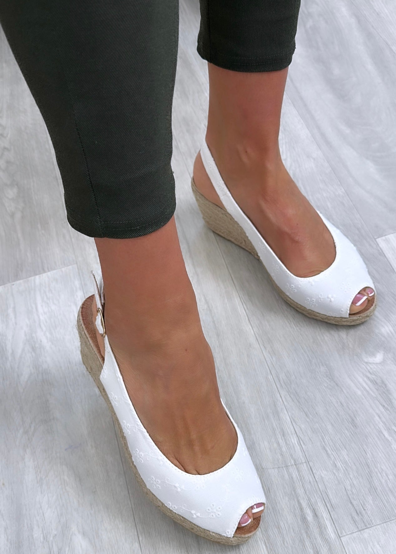 Medea White Slingback Wedge Sandals