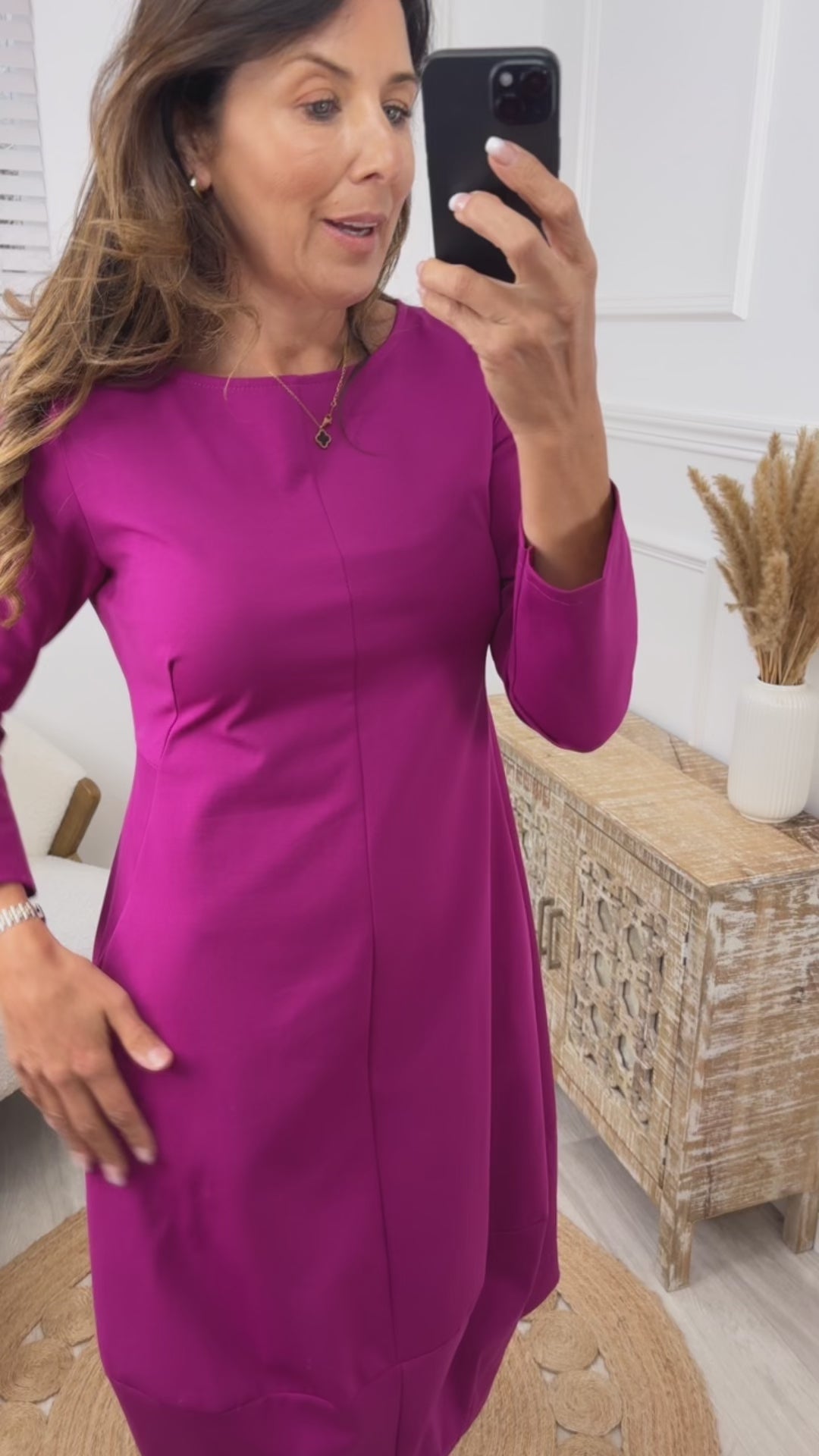 Geneva Magenta Parachute Hem Dress