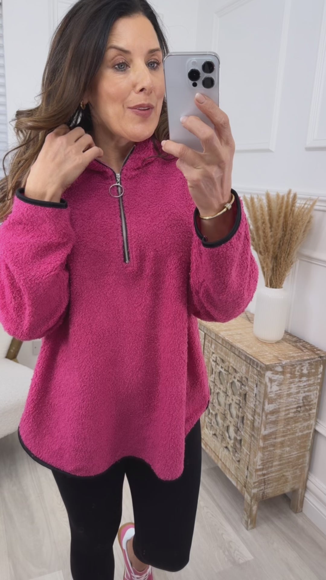 Ruth Pink Teddy Half Zip Pullover