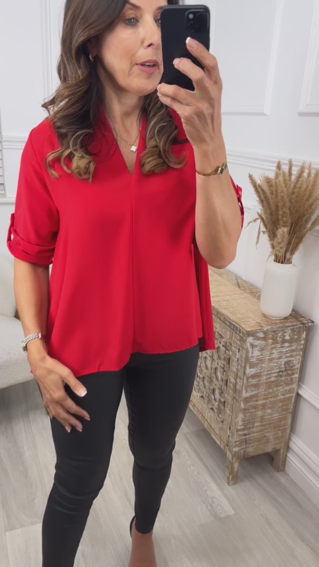 Roisin Red V Neck Blouse