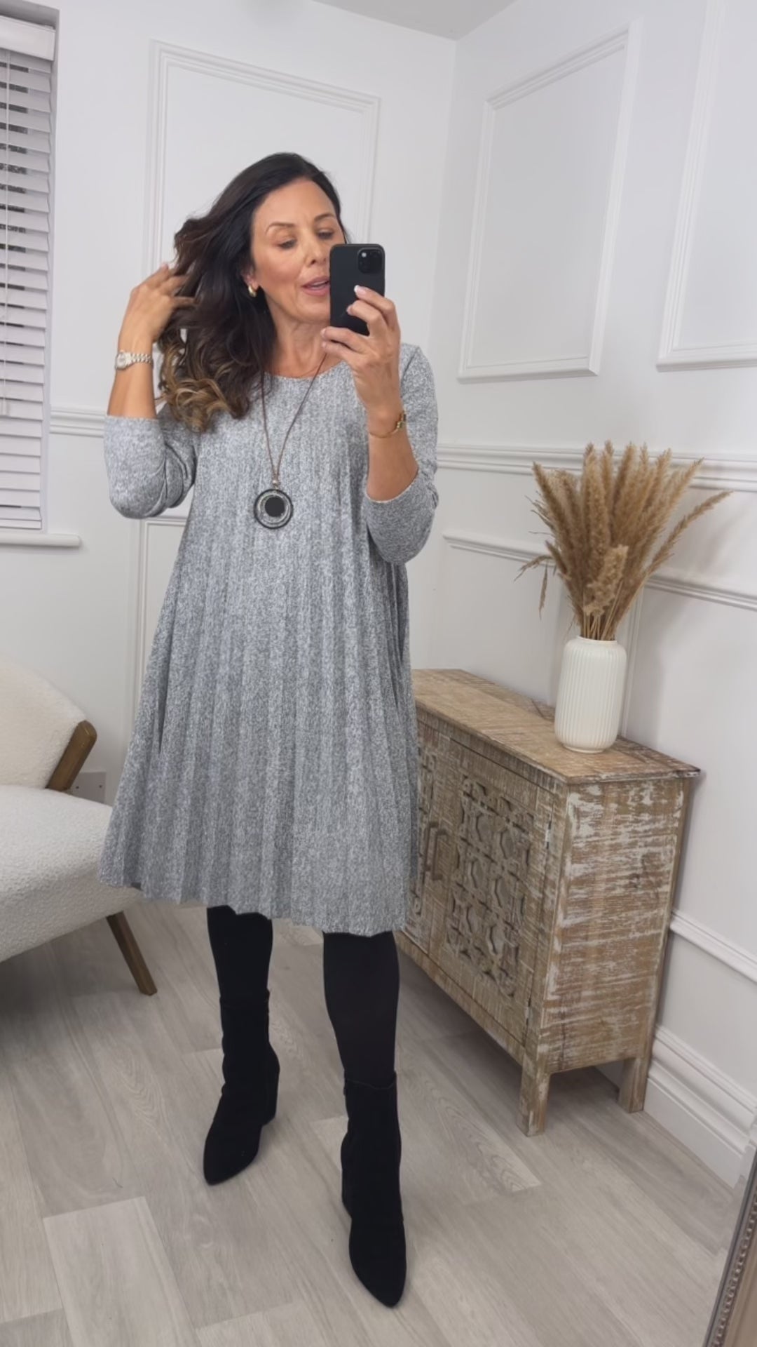 Bianca Grey Pleated Knit Dress