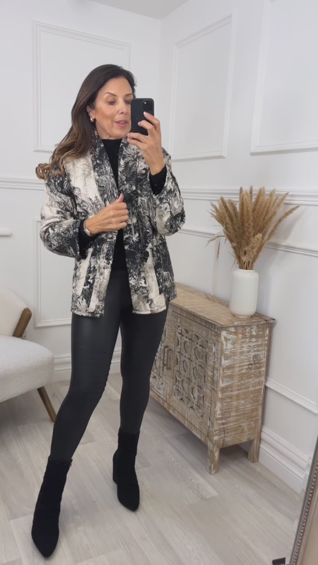 Gwenda Black Printed Quilted Jacket