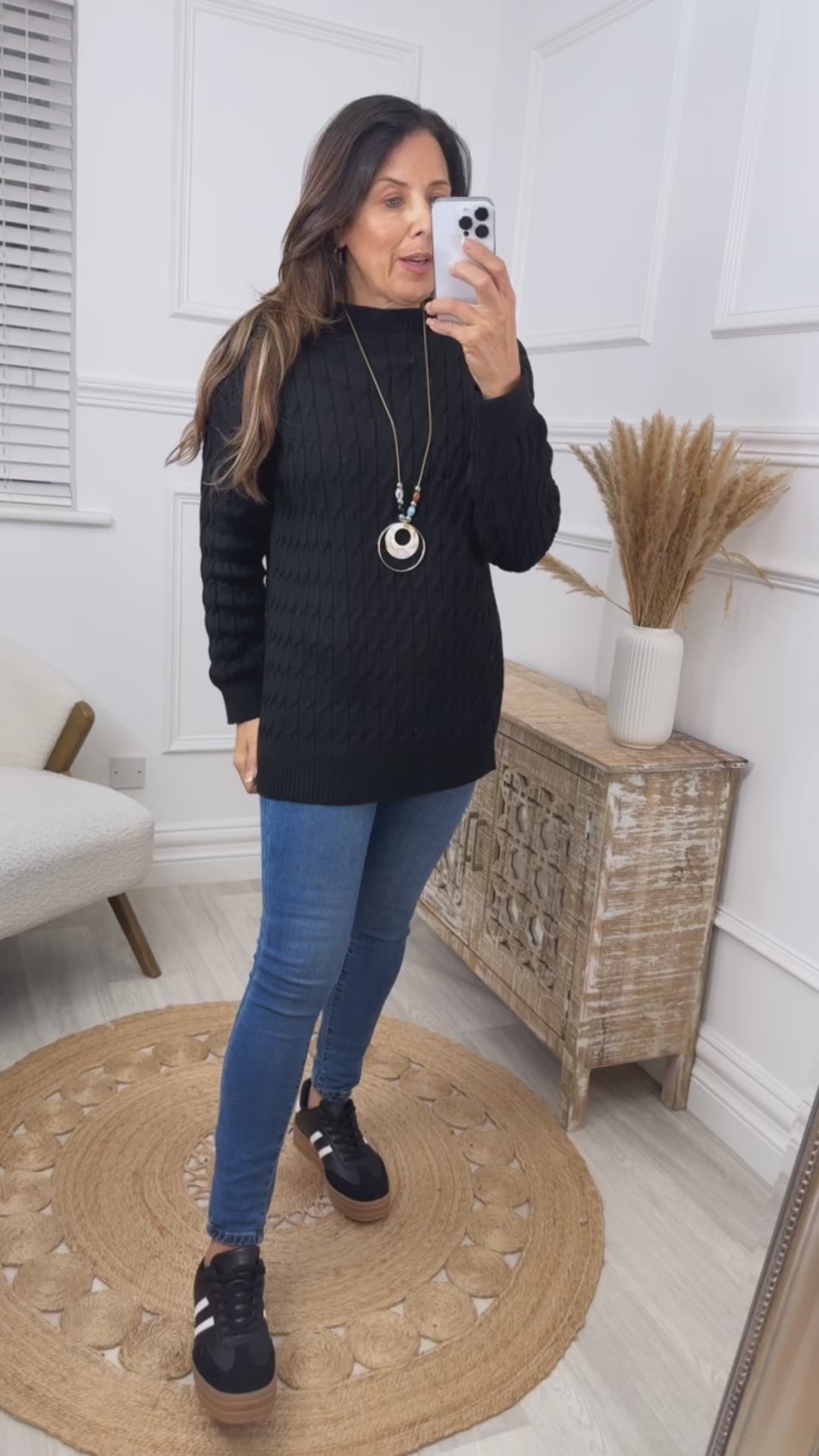 Lisbeth Black Cable Knit Necklace Jumper