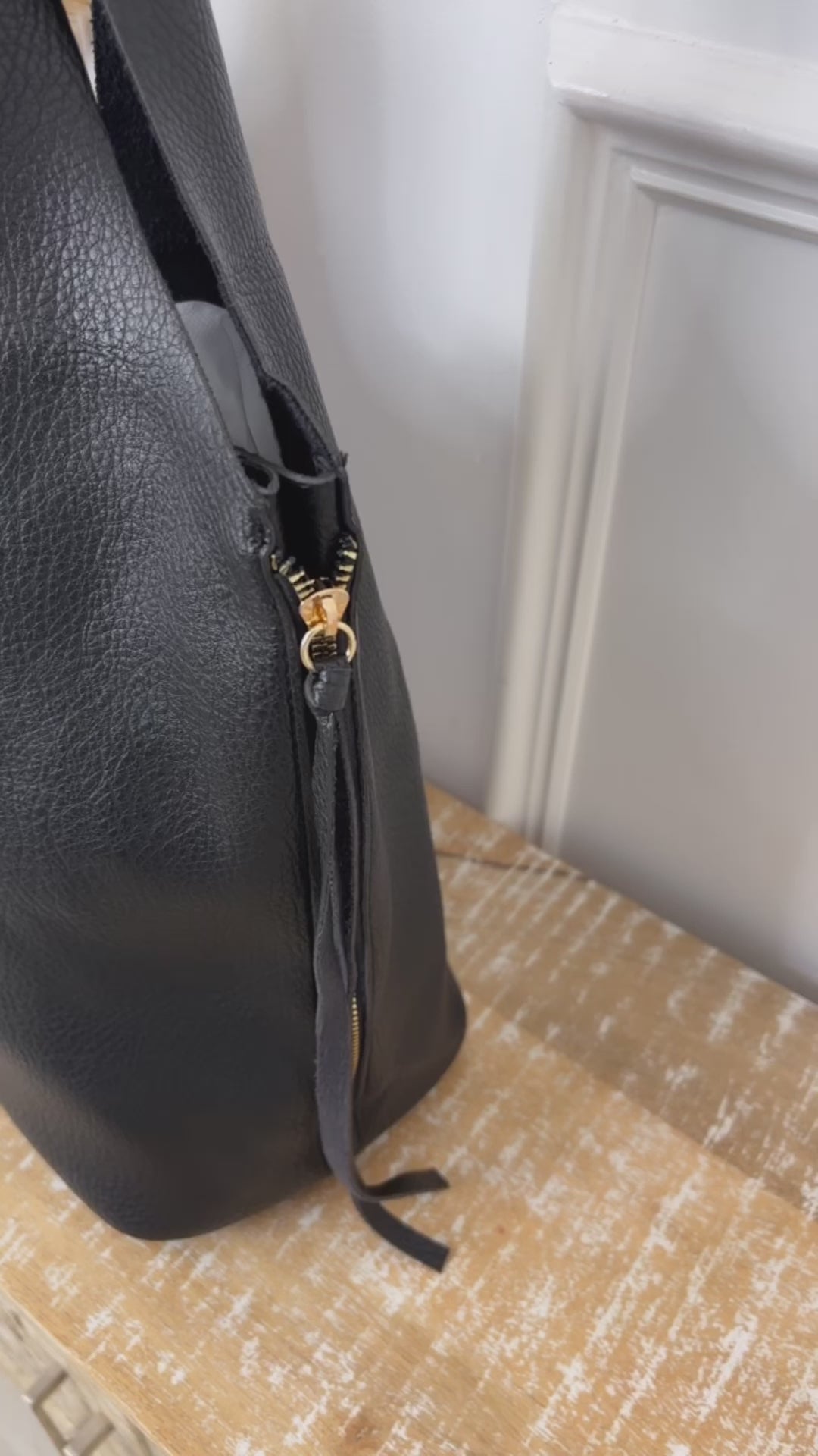 Nadia Black Zip Detail Tote Bag