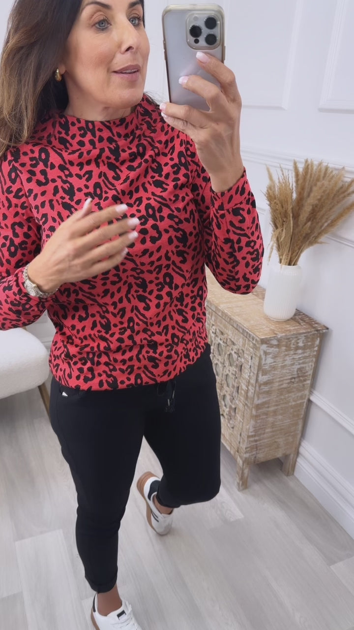 Oceana Coral Leopard Print Pullover