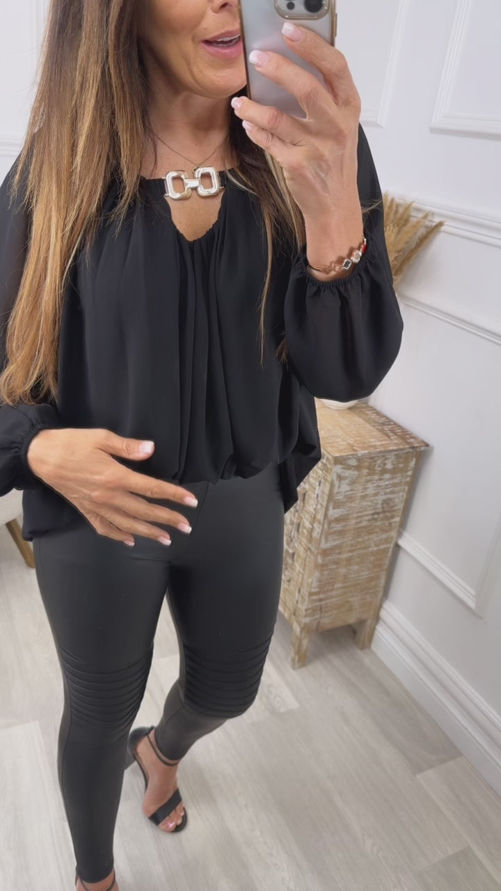 Sienna Black Gold Buckle Blouse