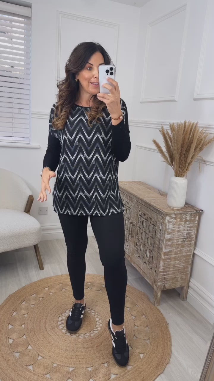 Leah Black Chevron Print Top