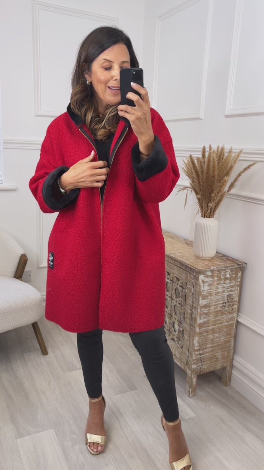 Meabh Red Fur Detail Coatigan