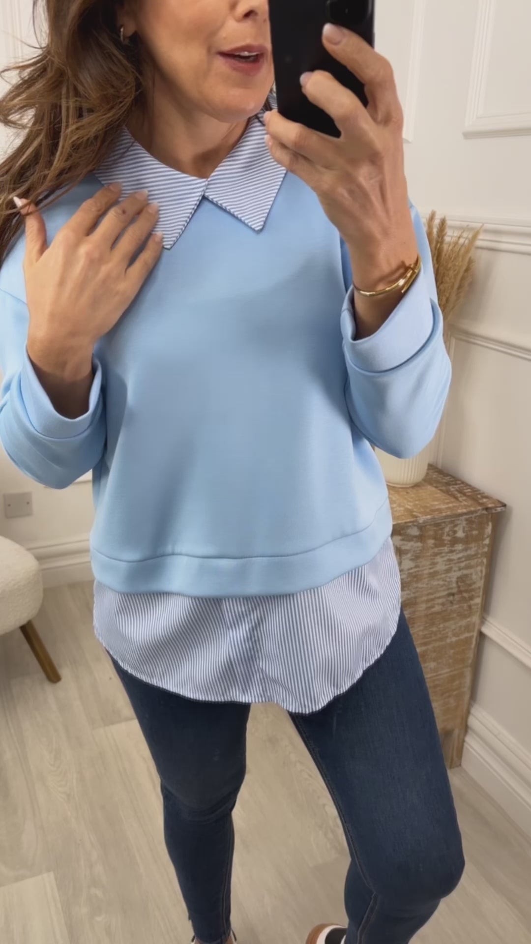 Morna Baby Blue Layered Sweatshirt