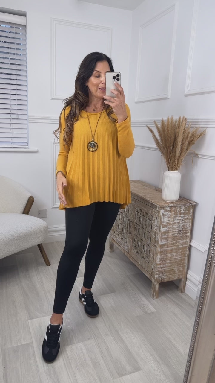 Ella Mustard Pleated Necklace Top