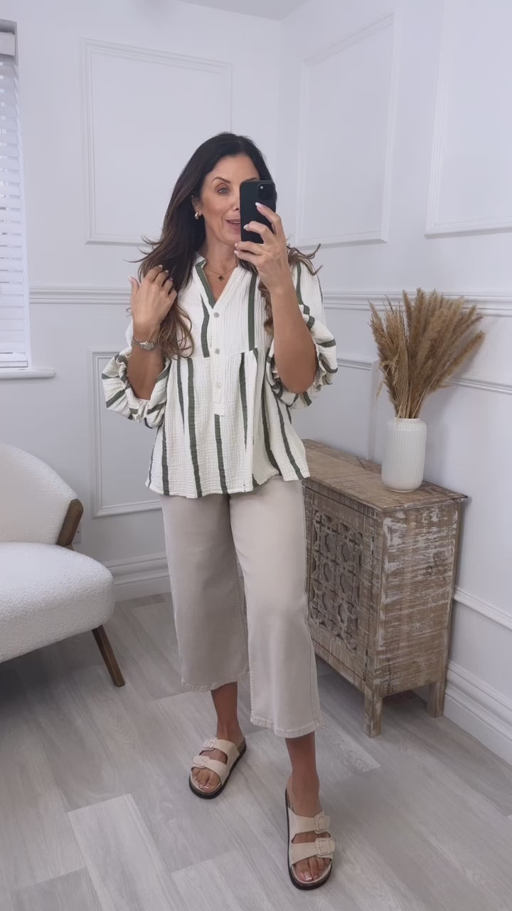 Helena Cream Khaki Stripe Blouse