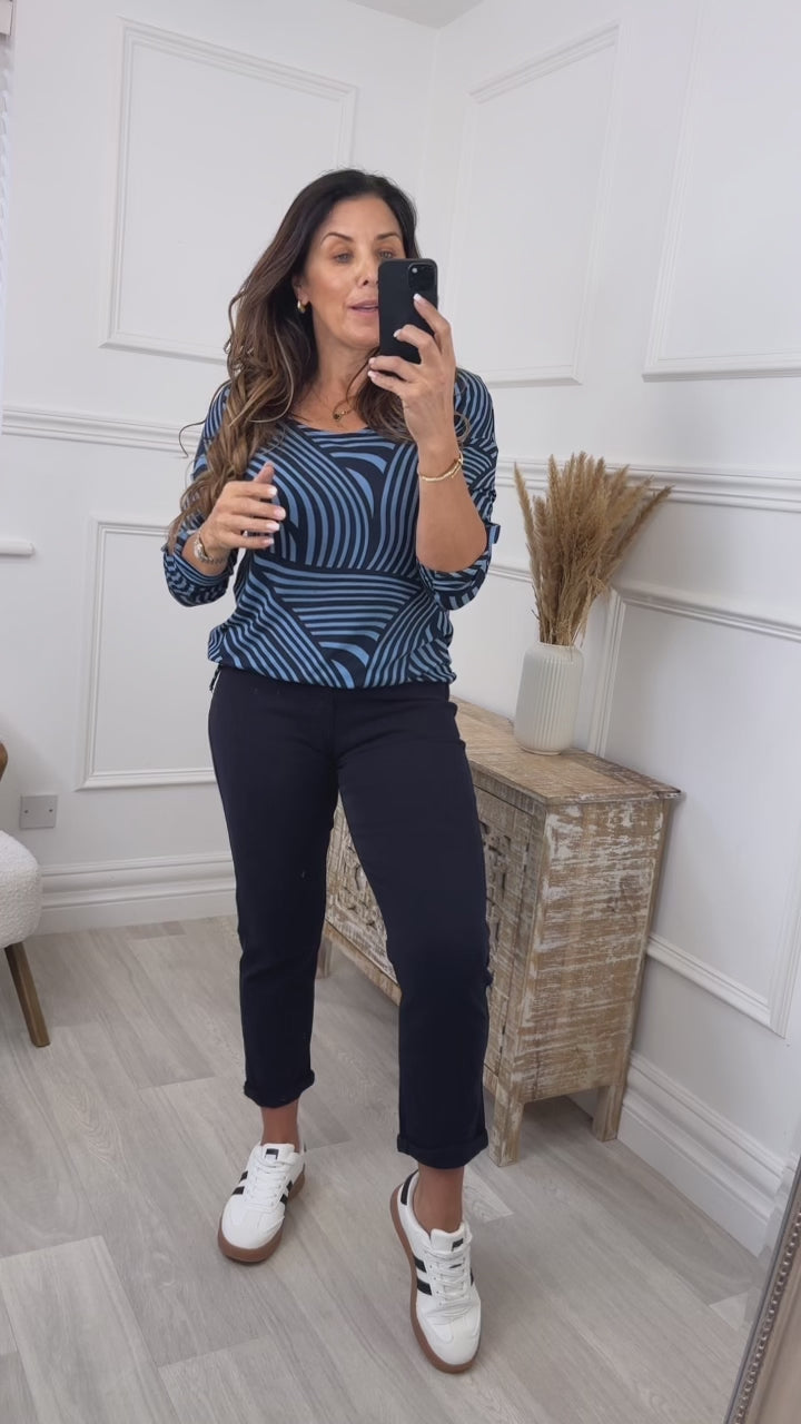 Solei Navy Wave Print Pullover