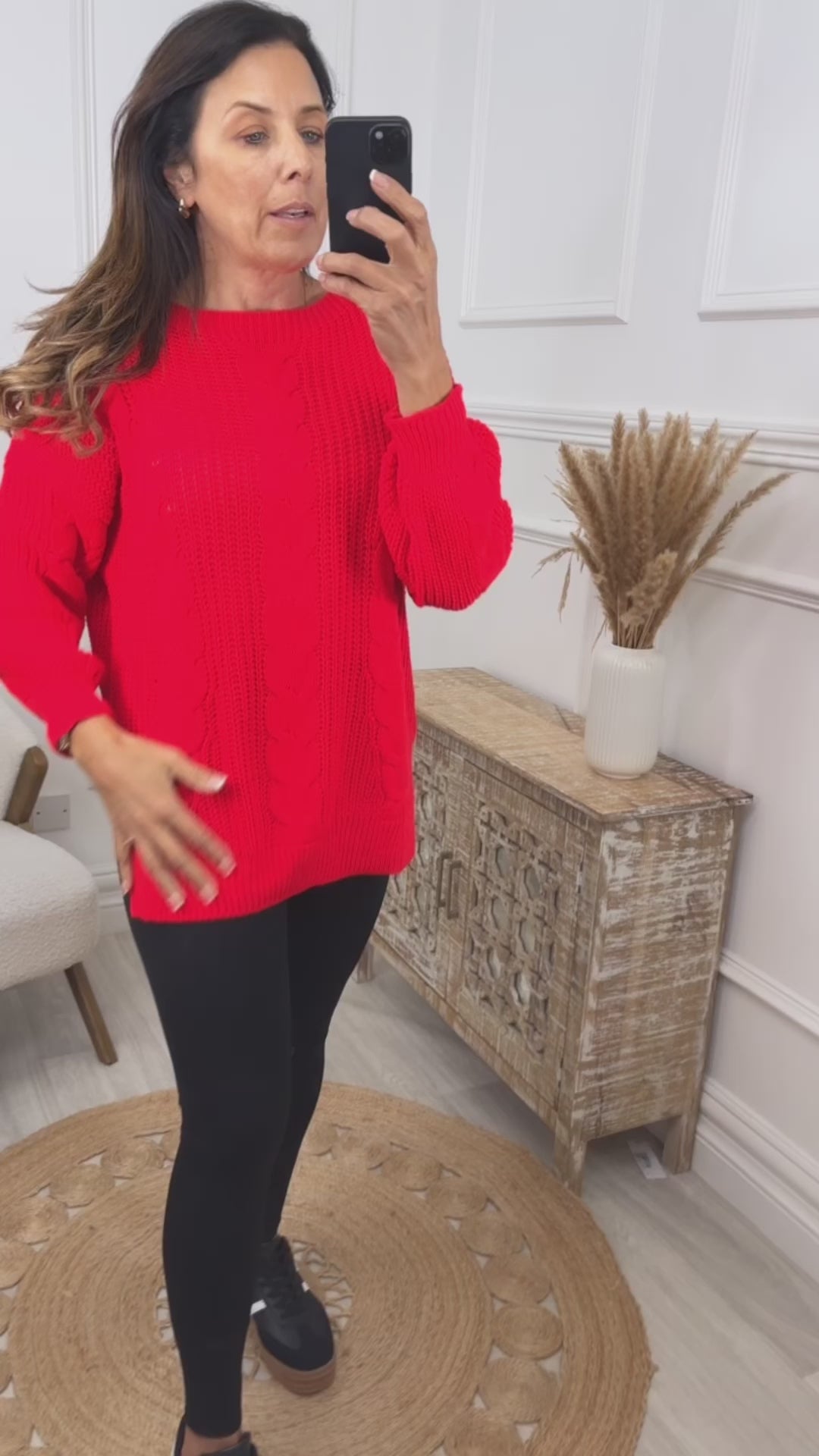 Leesa Red Cable Knit Long Jumper