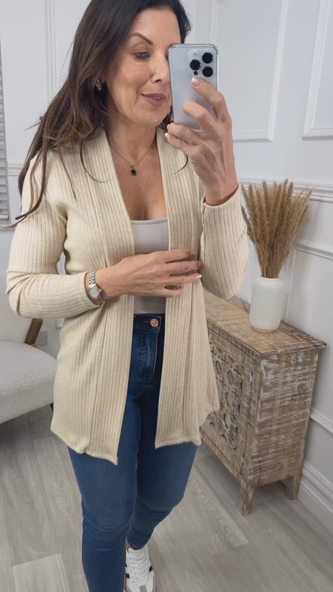 Portia Beige Open Front Cardigan