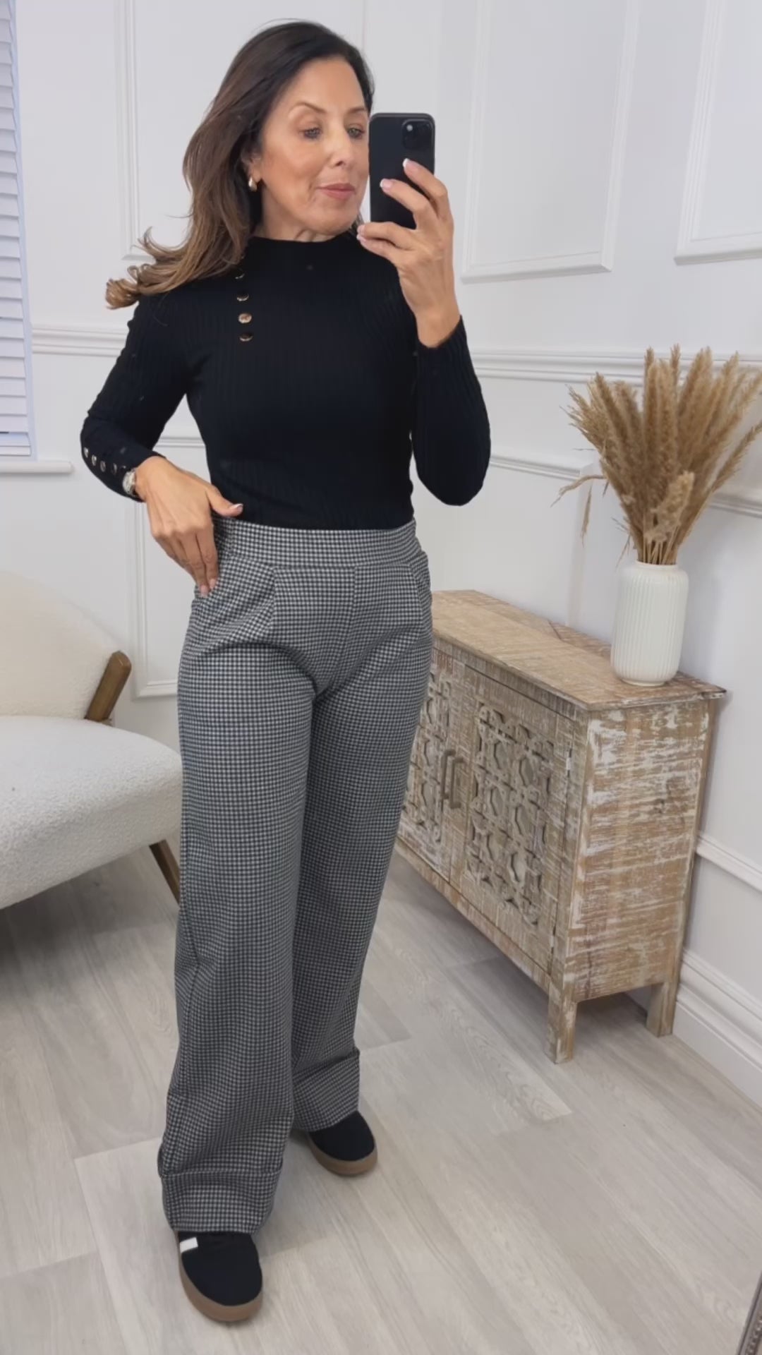 Izzy Check Print Wide Leg Trousers