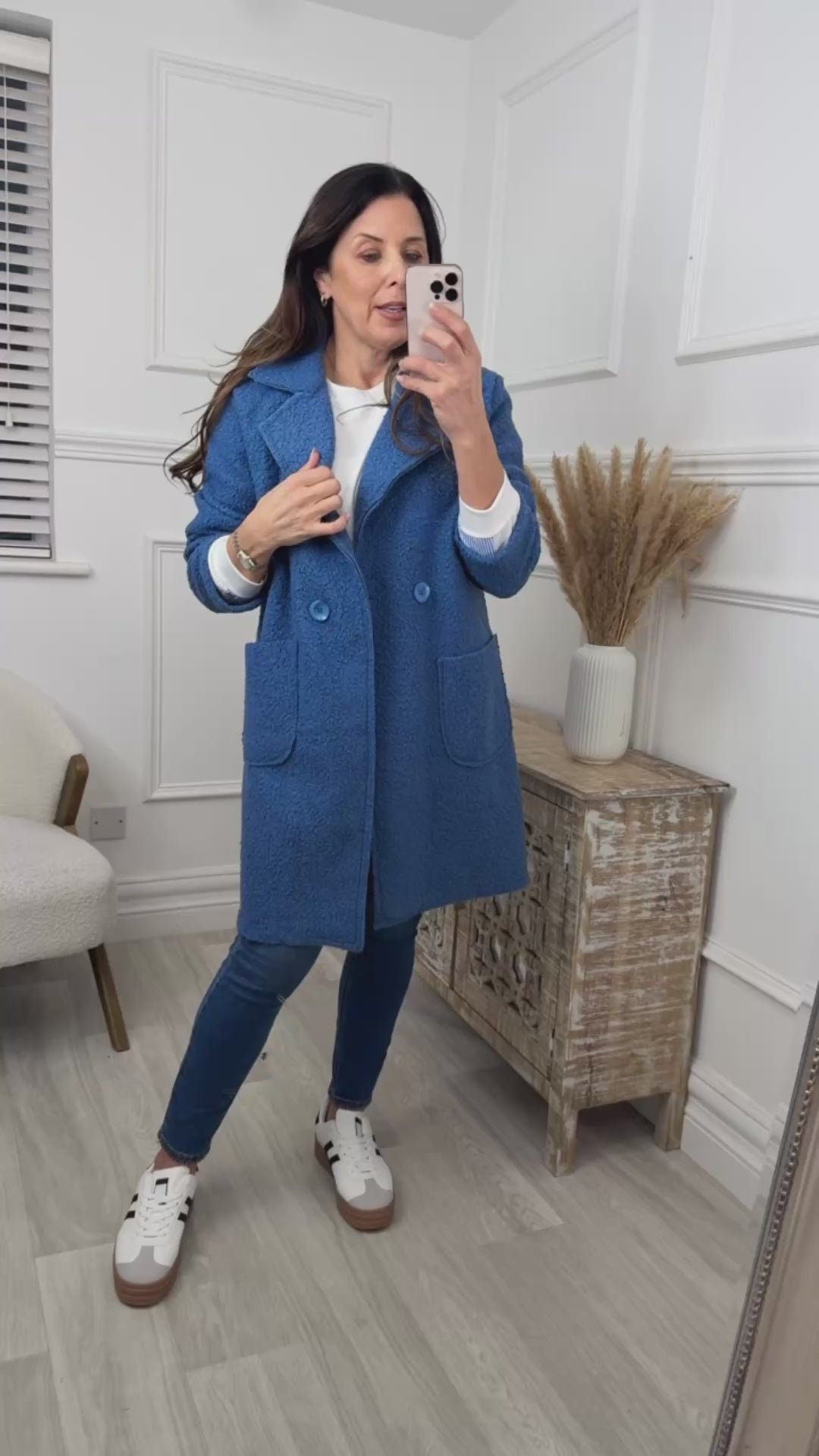 Presley Blue Double Breasted Boucle Coat