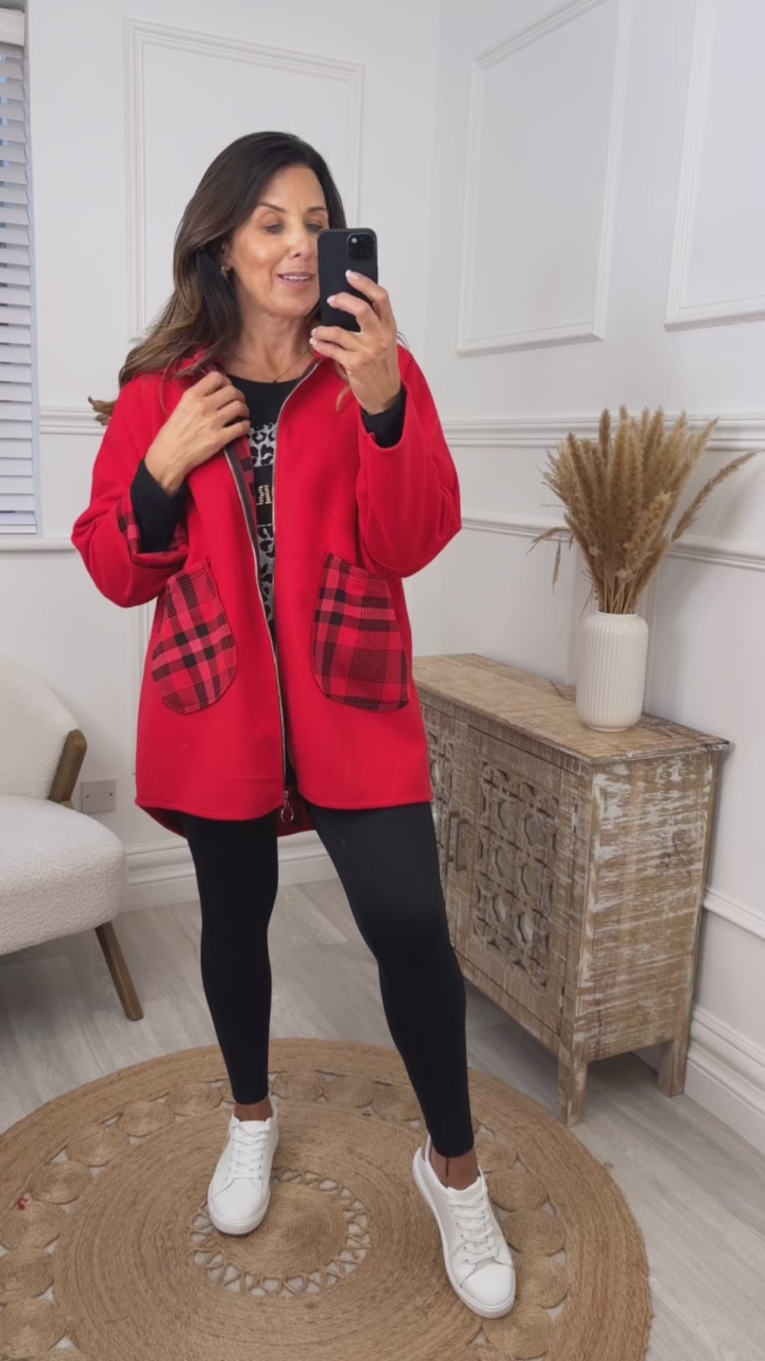 Leslie Red Check Pocket Duster Coat