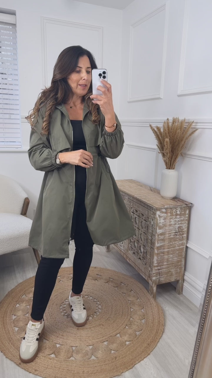 Suzie Khaki Drawstring Trench Jacket