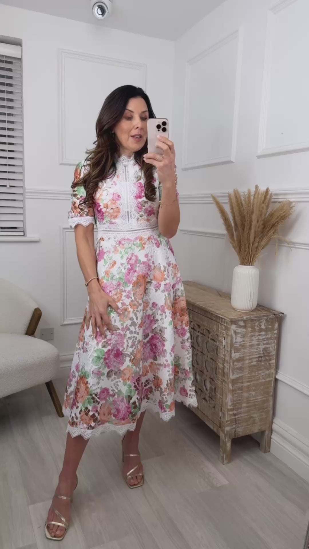 Miriam Pink Floral Lace Midi Dress