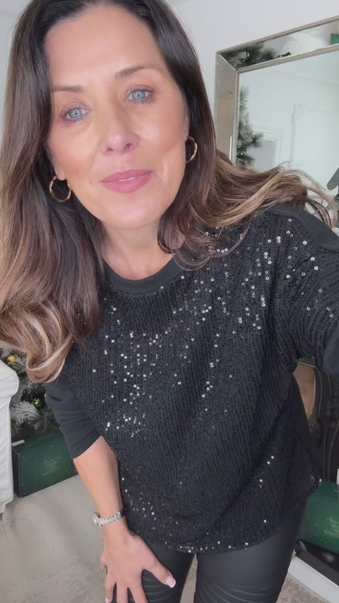 Amelia Black Sequin Top