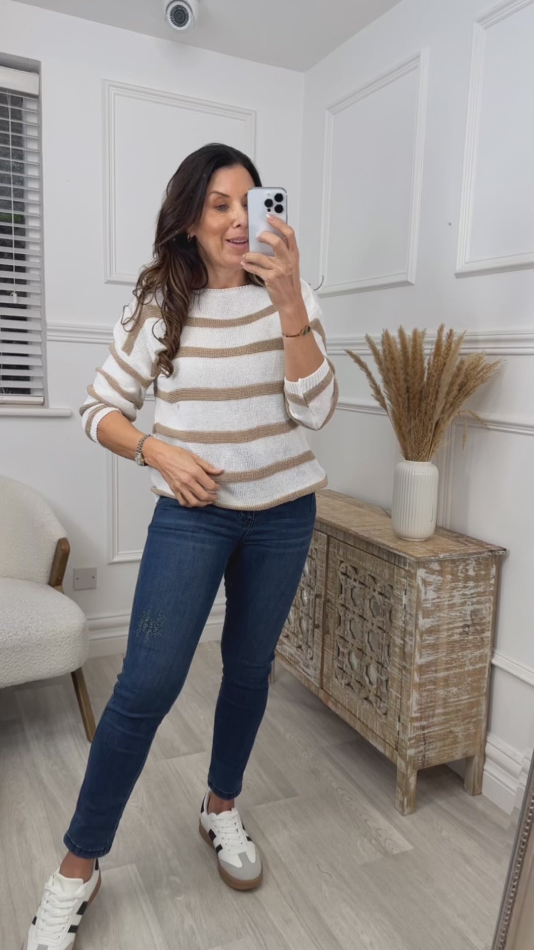 Rela Beige Stripe Knit Top