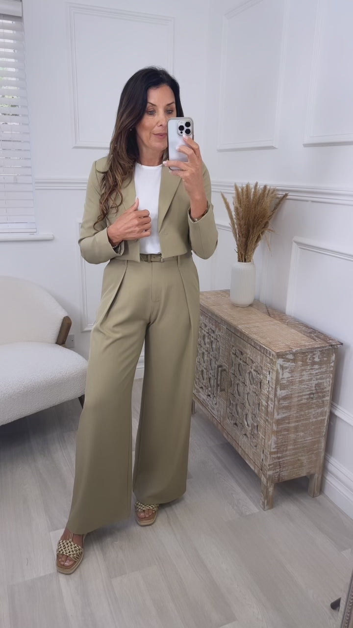 Maureen Khaki Pleat Detail Trousers